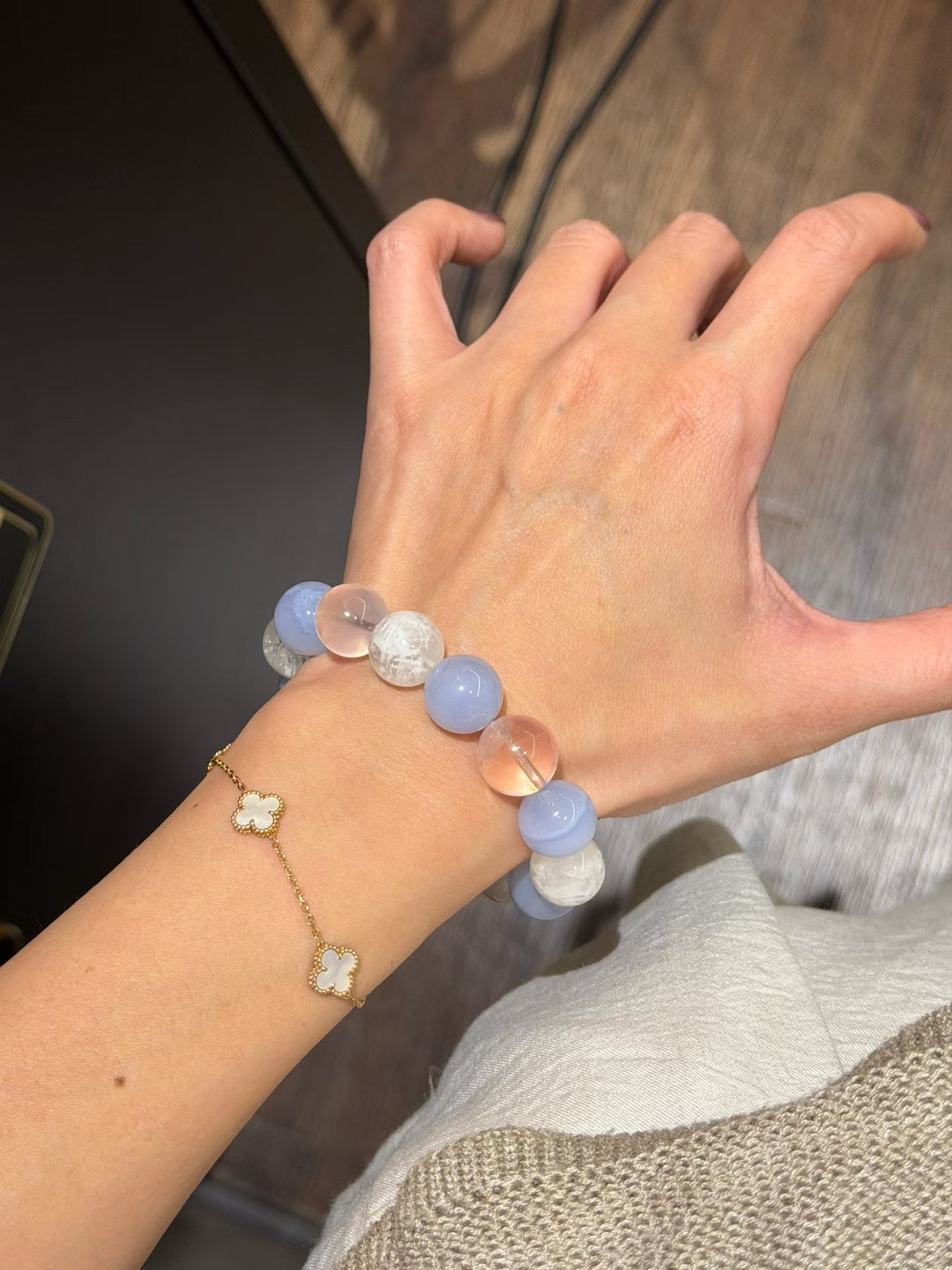 Calm Mind Healing Crystal Bracelet | Blue Lace Agate, Snowflake Phantom & Ice Peach Quartz for Stress Relief, and Overthinkers