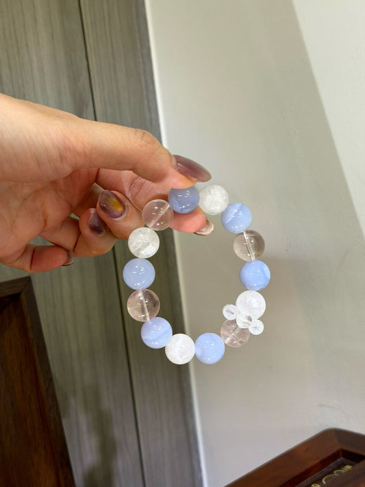 Calm Mind Healing Crystal Bracelet | Blue Lace Agate, Snowflake Phantom & Ice Peach Quartz for Stress Relief, and Overthinkers