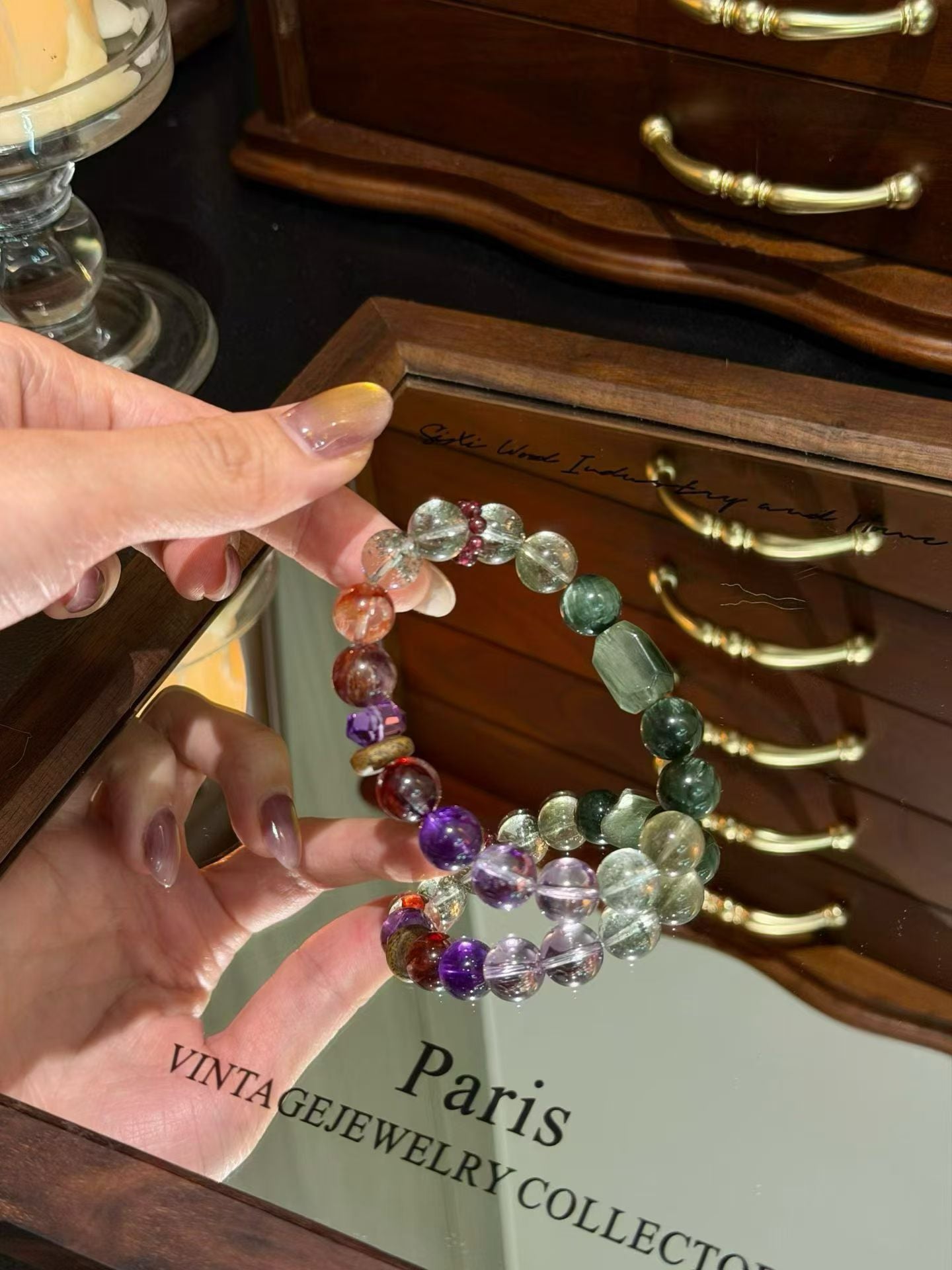 Spiritual Transformation Crystal Bracelet | Green Phantom, Seraphinite, Amethyst & Red Fire Quartz for Career Breakthroughs