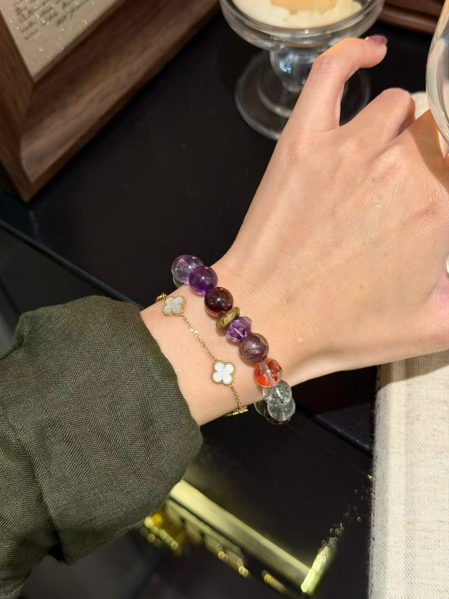 Spiritual Transformation Crystal Bracelet | Green Phantom, Seraphinite, Amethyst & Red Fire Quartz for Career Breakthroughs