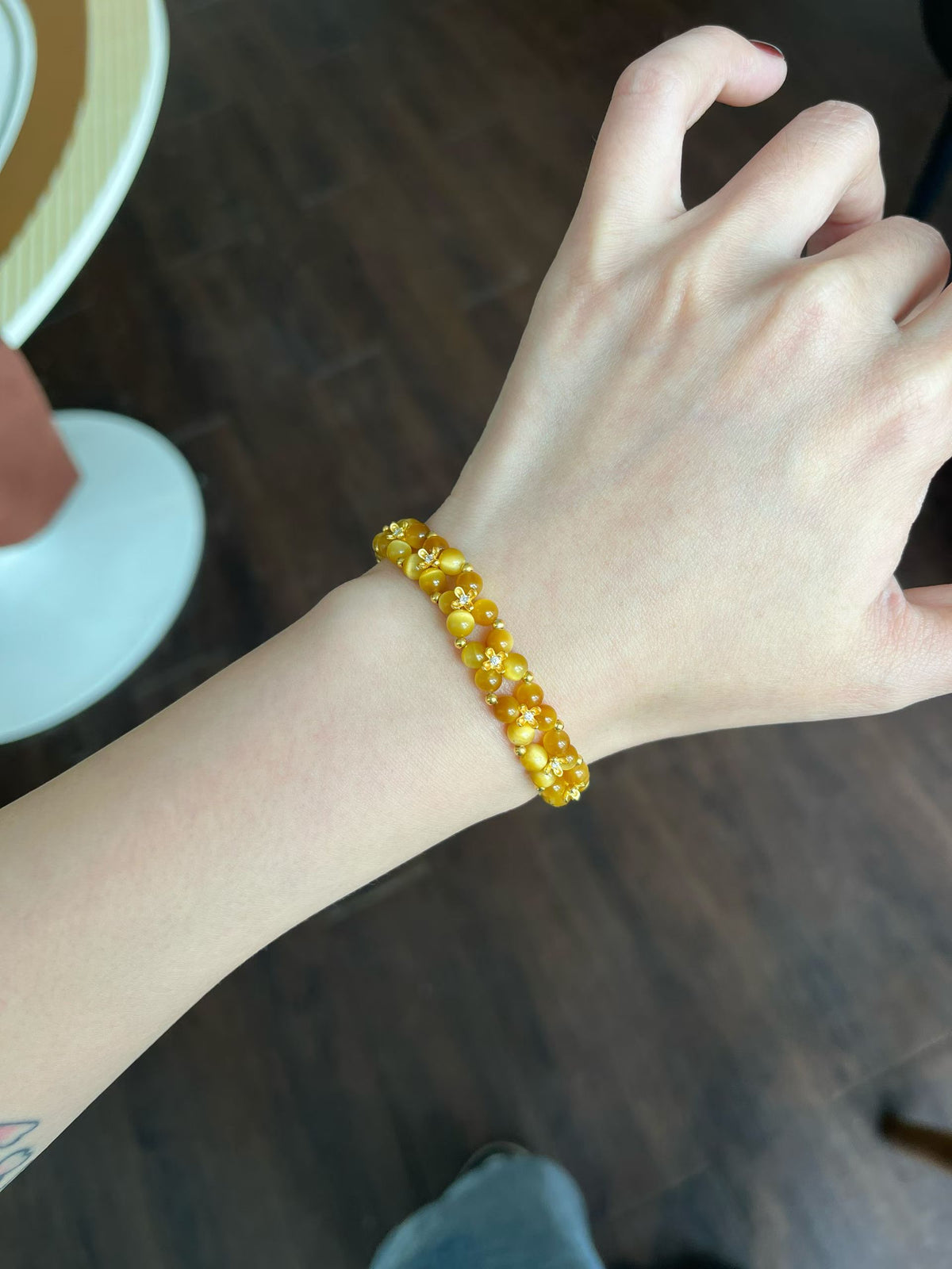 Golden Tiger's Eye Flower Bracelet "Bloom All the Way" for Women Who Carry Their Own Luck