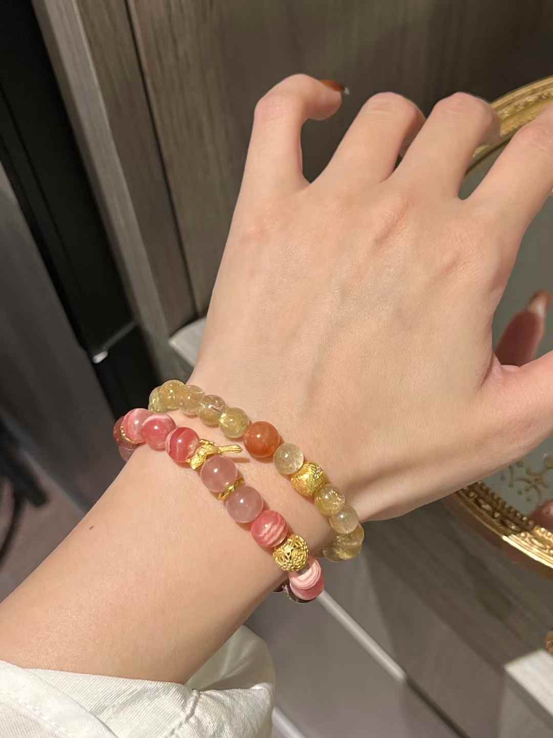 Golden Rutilated Quartz & Rhodochrosite Set: Abundance, Love, and Eternal Bond