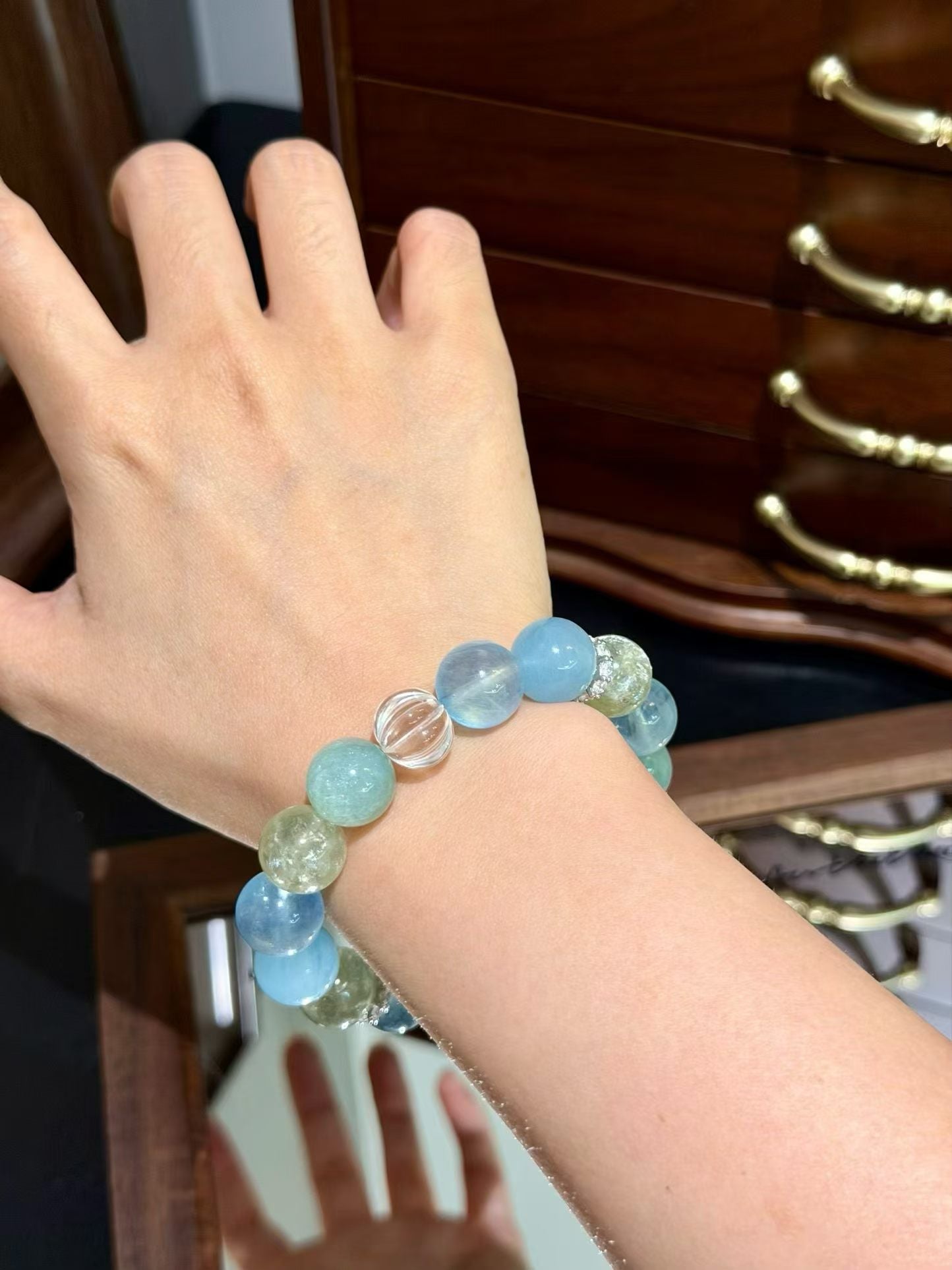 Serenity & Renewal Healing Crystal Bracelet | Aquamarine, Emerald Quartz & Clear Quartz