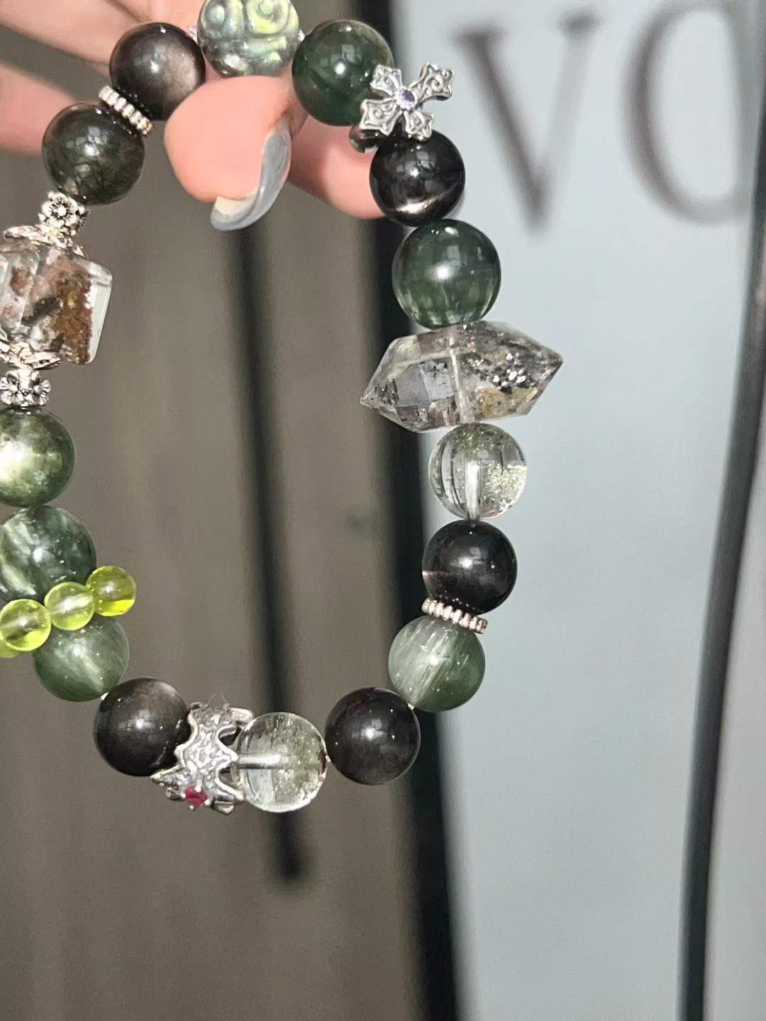 Wood & Water Elements | Infinite Success & Protection Crystal Bracelet (Green Phantom, Black Obsidian, Hypersthene & More）