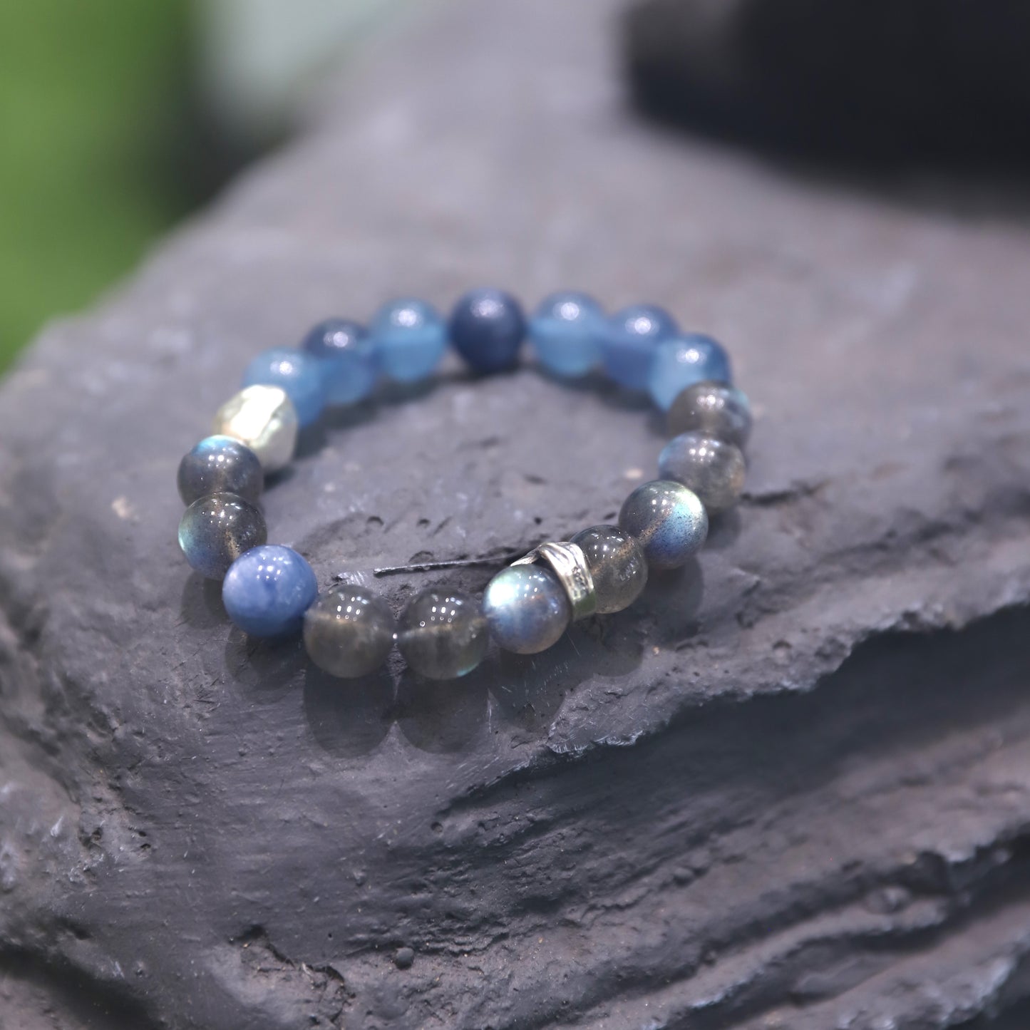 Spacetime Mineral 11mm Kyanite Aquamarine Healing Power Beaded Bracelet | Natural Crystal