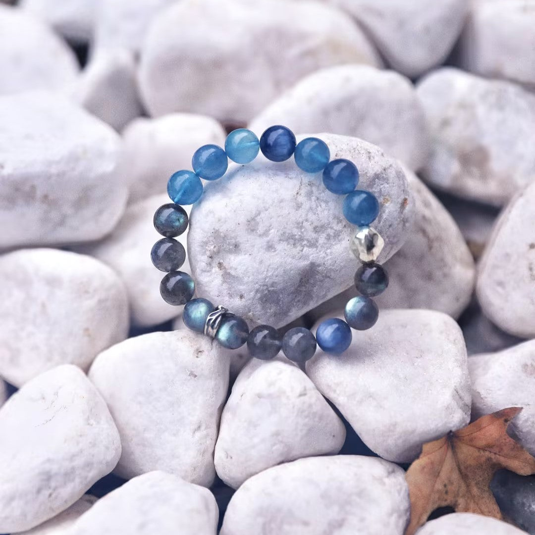 Spacetime Mineral 11mm Kyanite Aquamarine Healing Power Beaded Bracelet | Natural Crystal