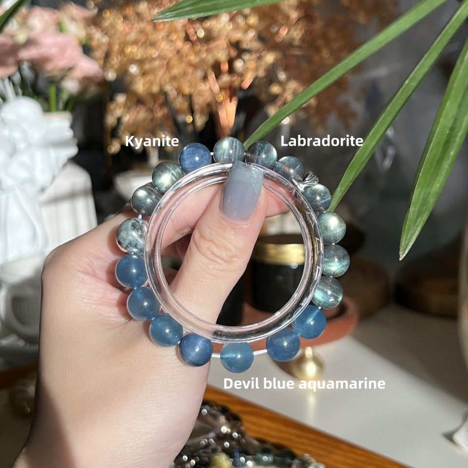 Spacetime Mineral 11mm Kyanite Aquamarine Healing Power Beaded Bracelet | Natural Crystal