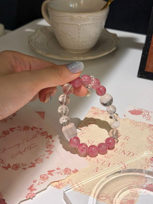Deep Heart Healing & Renewal Crystal Bracelet | Rhodonite, Rose Quartz & White Phantom for Emotional Recovery