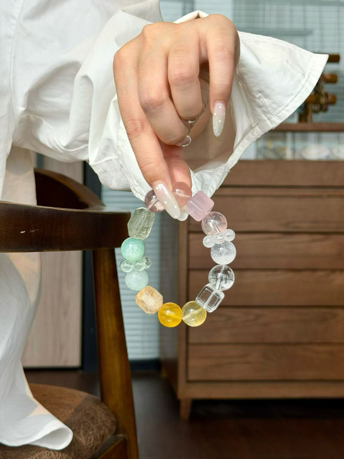 Total Life Harmony & Abundance Crystal Bracelet | Citrine, Green Rutilated Quartz, Rose Quartz & Seraphinite