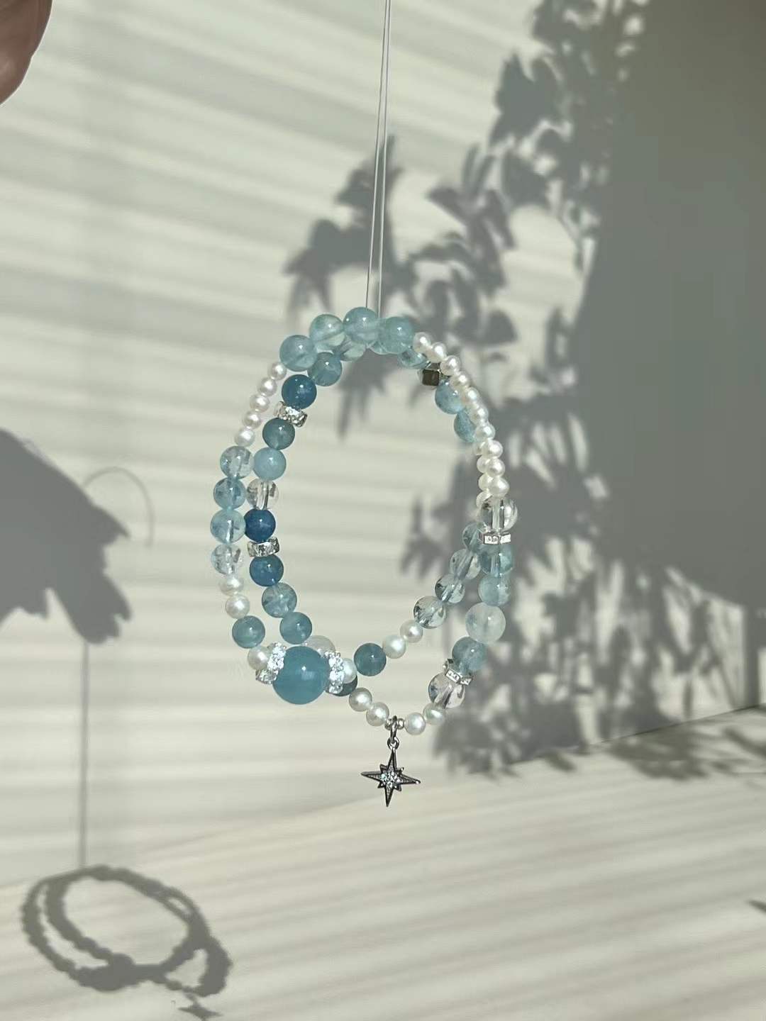 Water Element | Double-Wrap Aquamarine & Genuine Pearl Ocean Breeze Bracelet