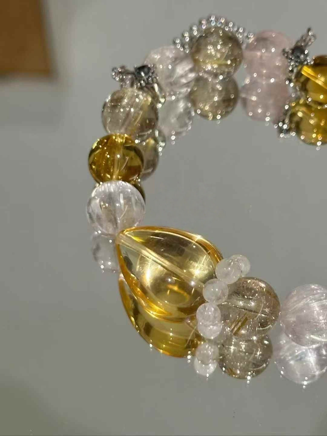 Five Elements Harmony Bracelet｜Citrine, Kunzite, Rutilated Quartz, Pink Ghost & Herkimer Diamond