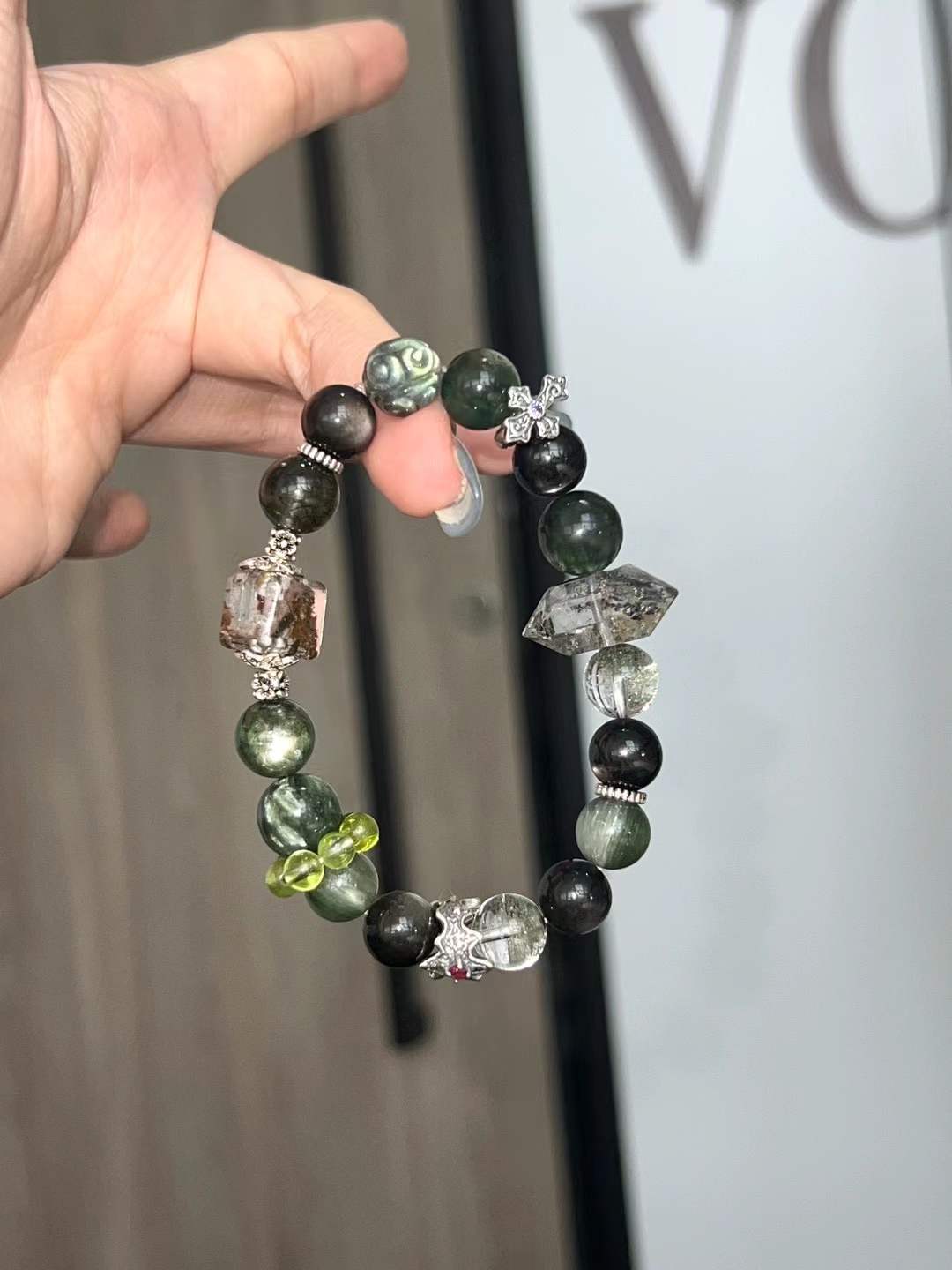 Wood & Water Elements | Infinite Success & Protection Crystal Bracelet (Green Phantom, Black Obsidian, Hypersthene & More）