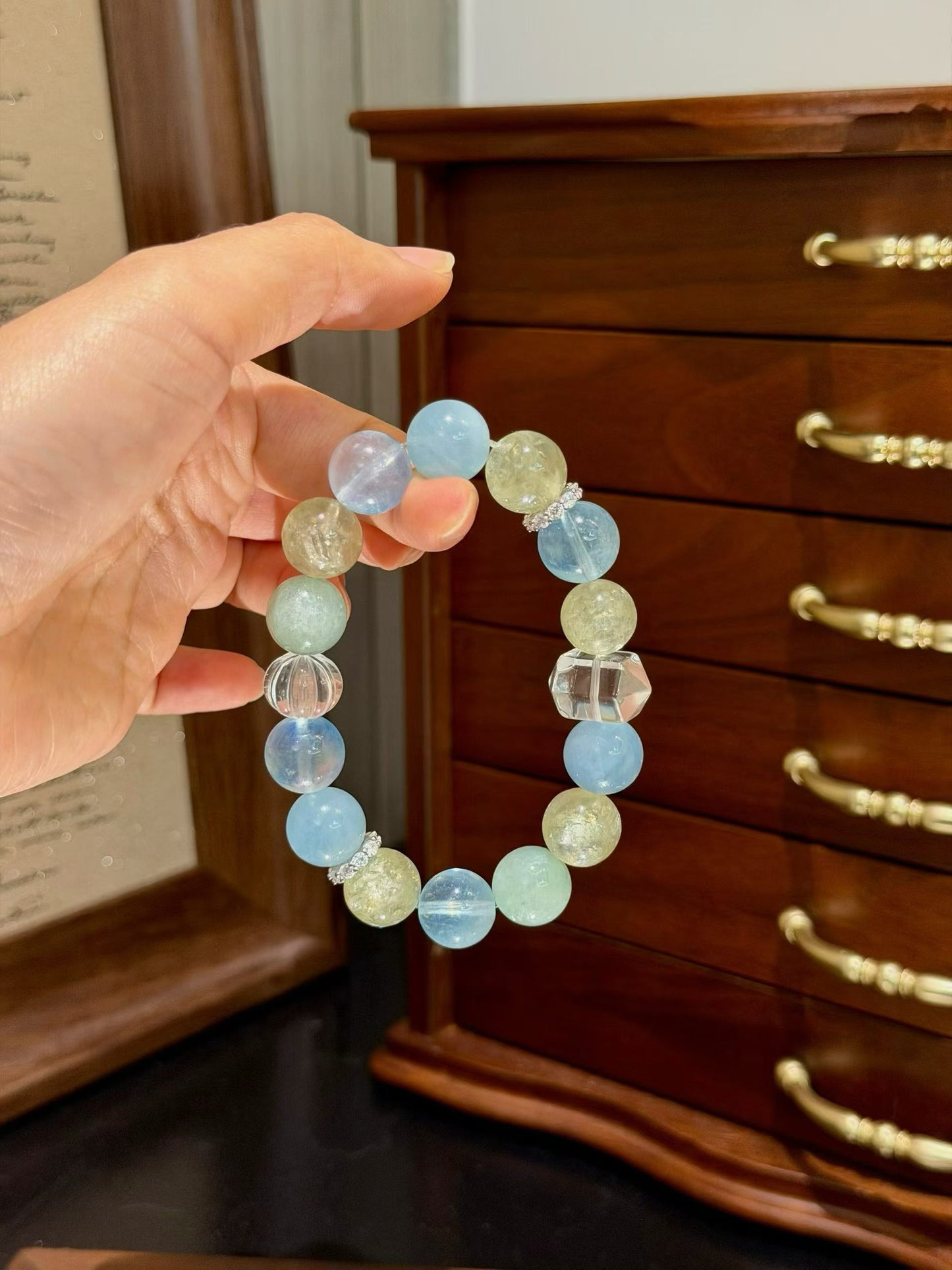 Serenity & Renewal Healing Crystal Bracelet | Aquamarine, Emerald Quartz & Clear Quartz