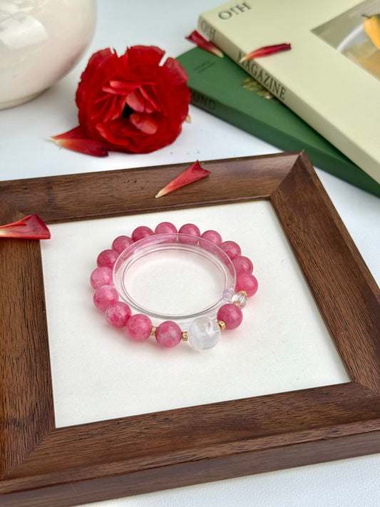 Rhodonite & White Phantom Crystal Bracelet: Heal, Purify, and Balance