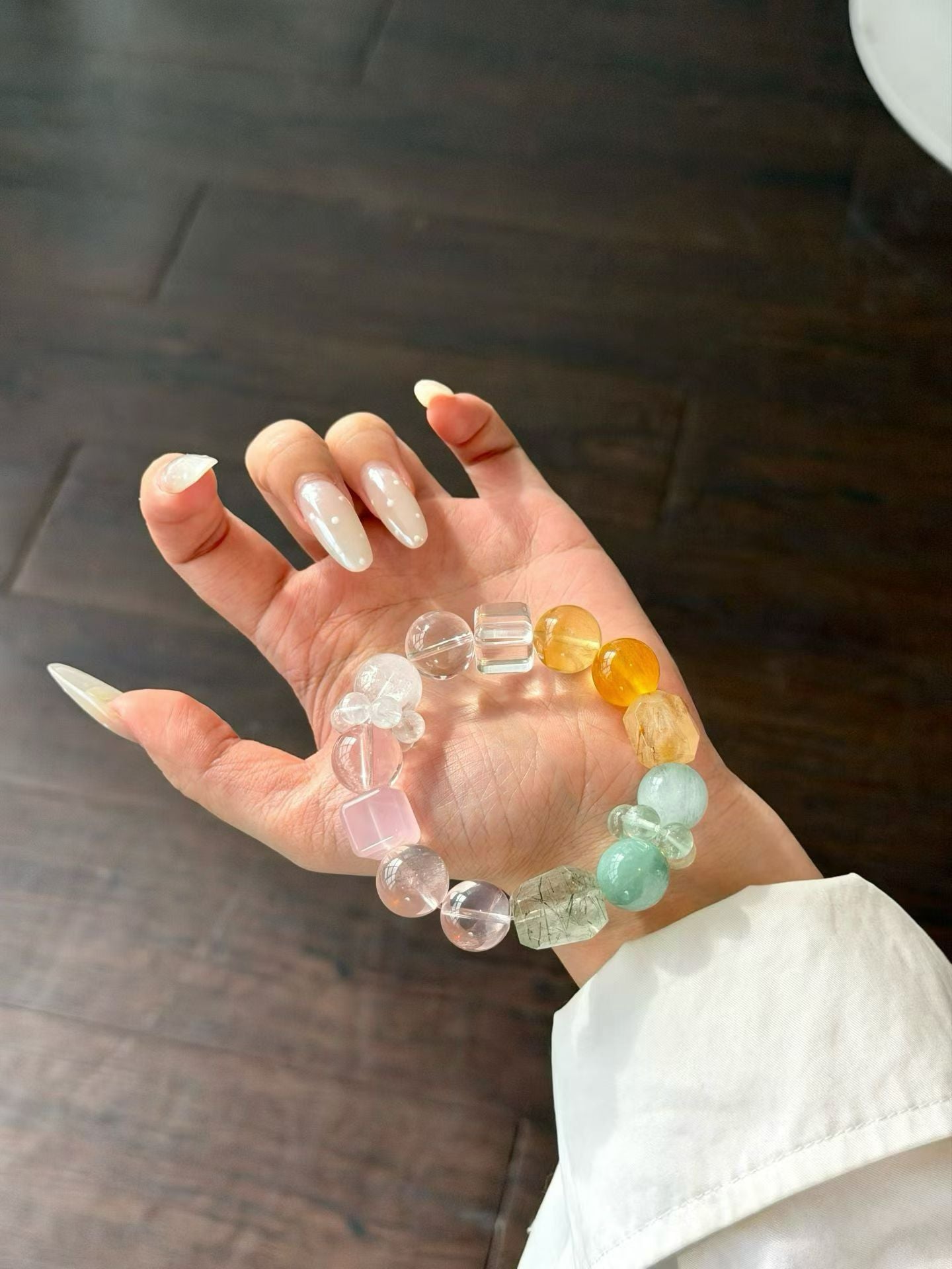 Total Life Harmony & Abundance Crystal Bracelet | Citrine, Green Rutilated Quartz, Rose Quartz & Seraphinite