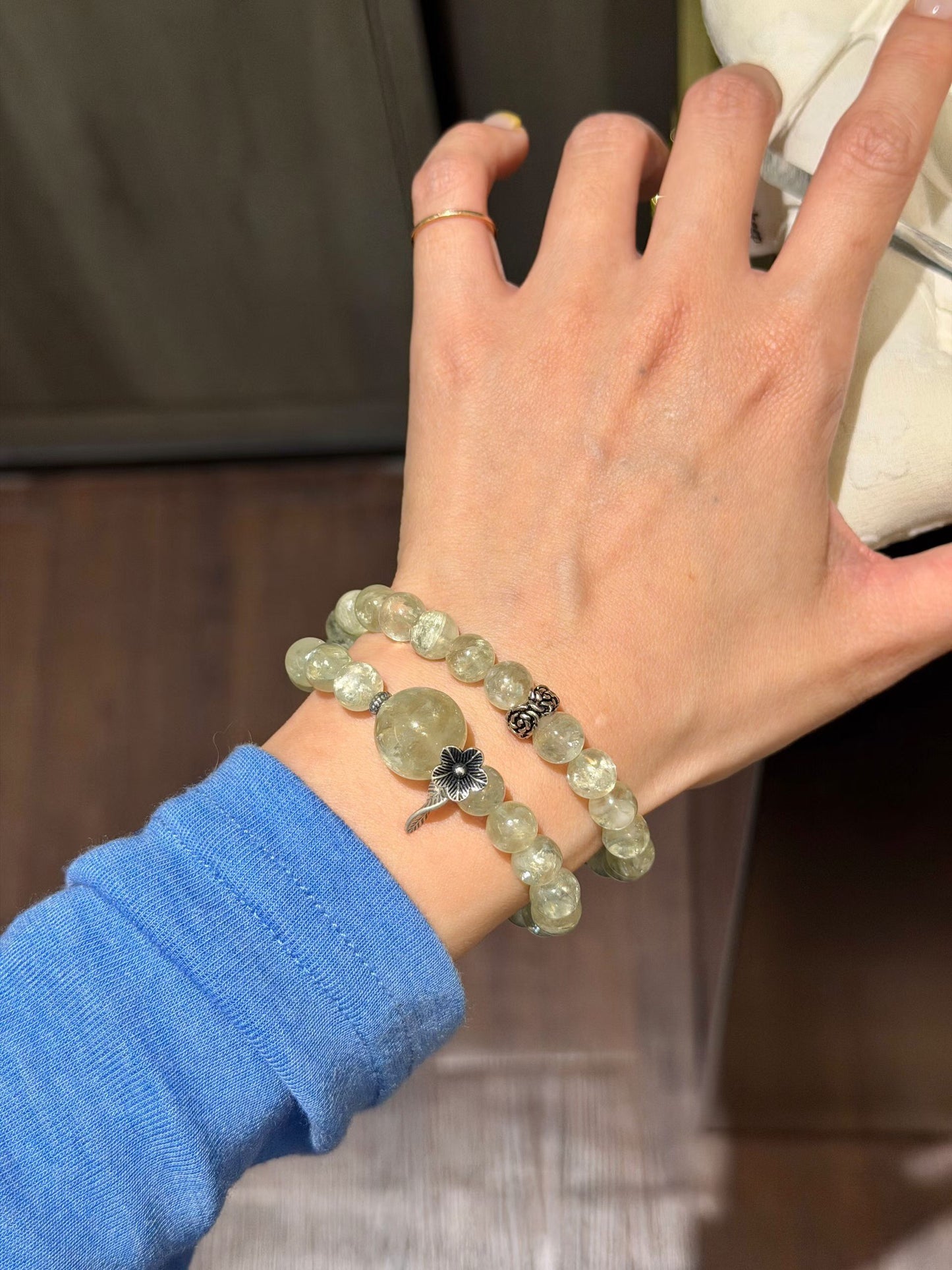 Wood Element | Natural Green Mica Double-Wrap Crystal Bracelet | Heart Chakra Healing & Prosperity