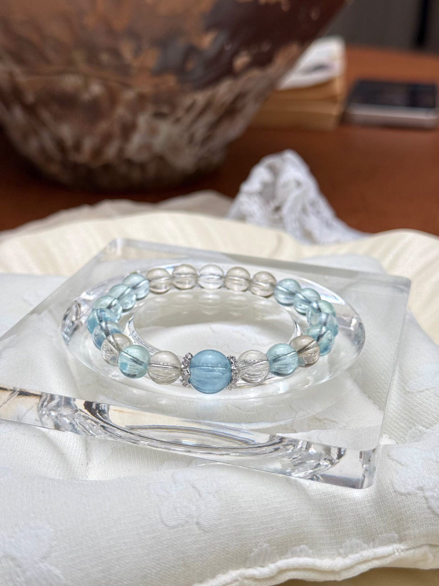 Water Element | Natural Aquamarine & Clear Quartz Spiritual Purification Bracelet