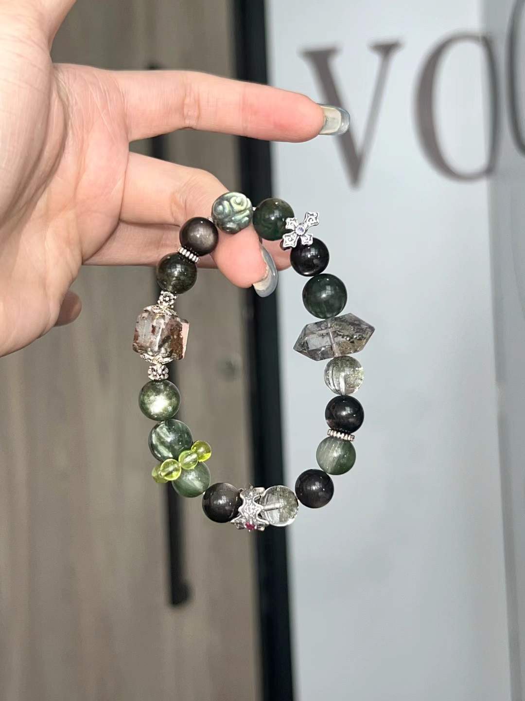 Wood & Water Elements | Infinite Success & Protection Crystal Bracelet (Green Phantom, Black Obsidian, Hypersthene & More）
