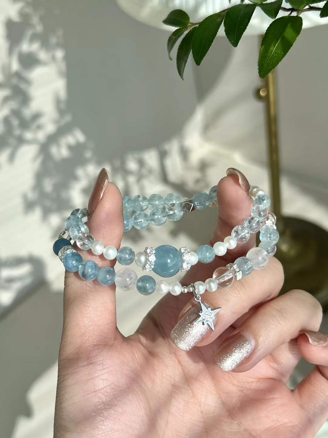 Water Element | Double-Wrap Aquamarine & Genuine Pearl Ocean Breeze Bracelet
