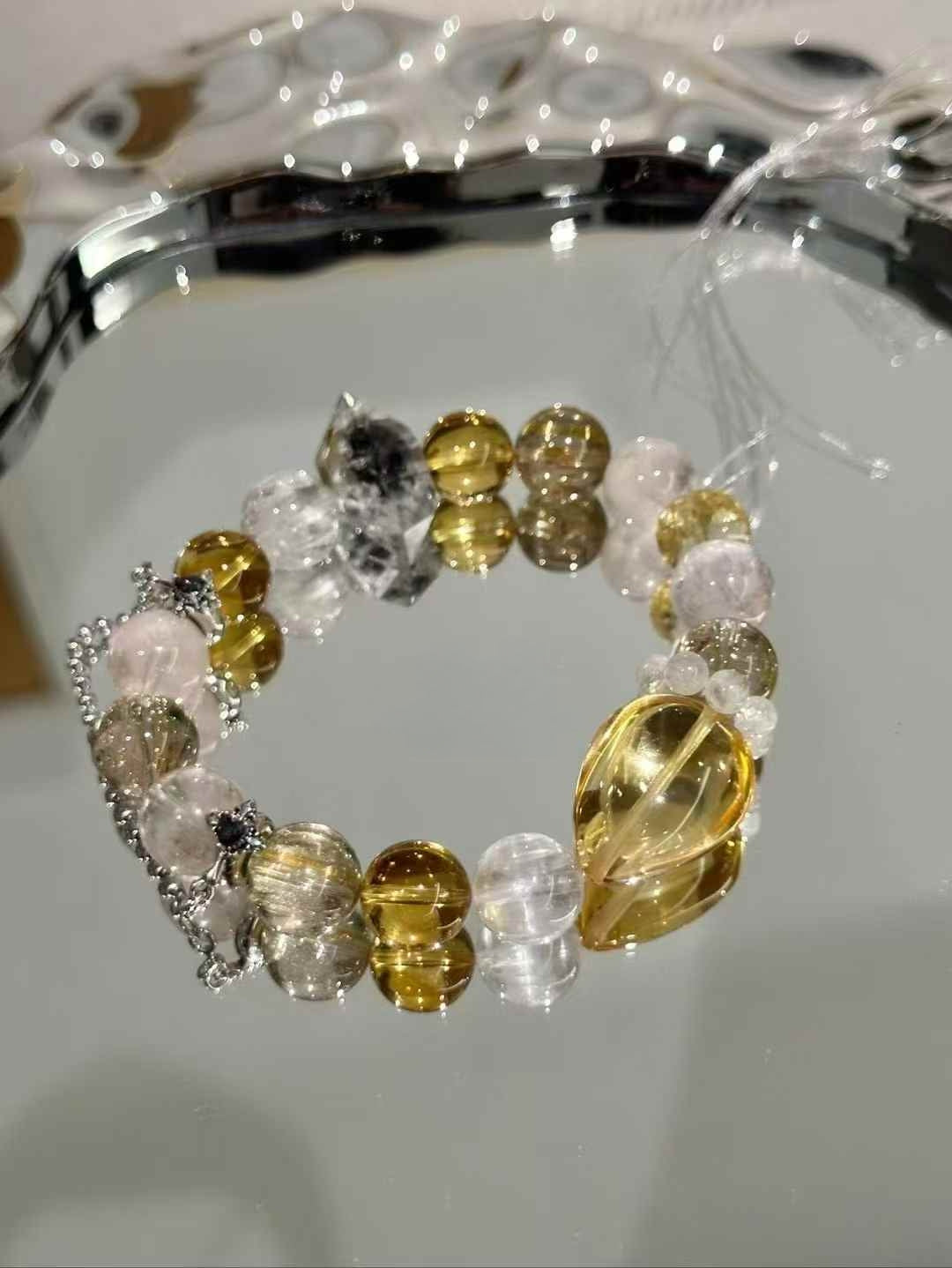 Five Elements Harmony Bracelet｜Citrine, Kunzite, Rutilated Quartz, Pink Ghost & Herkimer Diamond