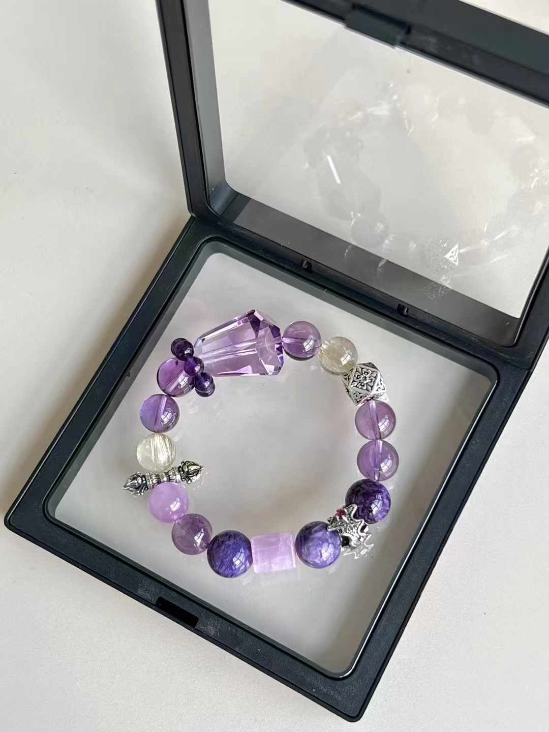 Fire Element | Amethyst, Charoite, Kunzite & Gold Rutilated Quartz Bracelet