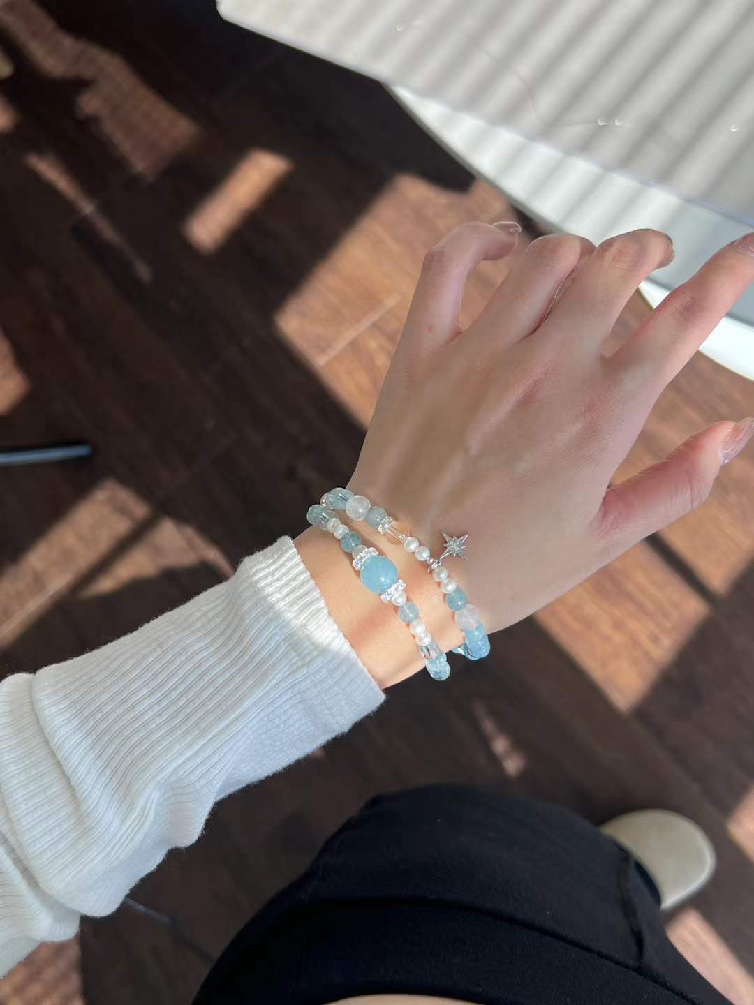 Water Element | Double-Wrap Aquamarine & Genuine Pearl Ocean Breeze Bracelet