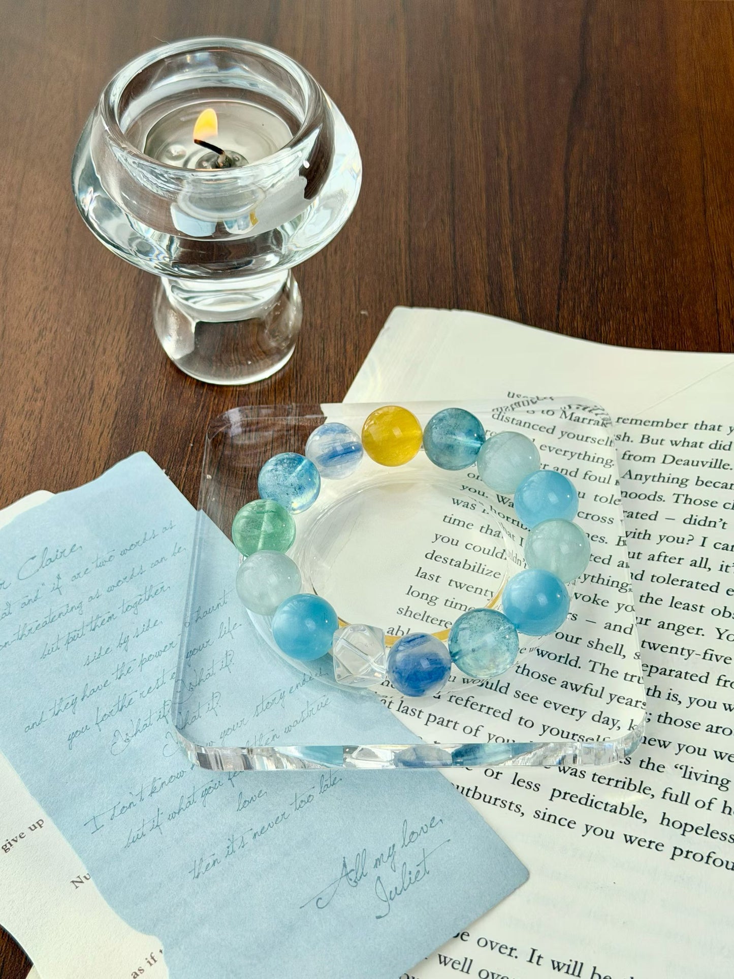 High-Vibe Clarity & Focus Crystal Bracelet | Aquamarine, Kyanite, Green & Yellow Fluorite for Students, Creatives