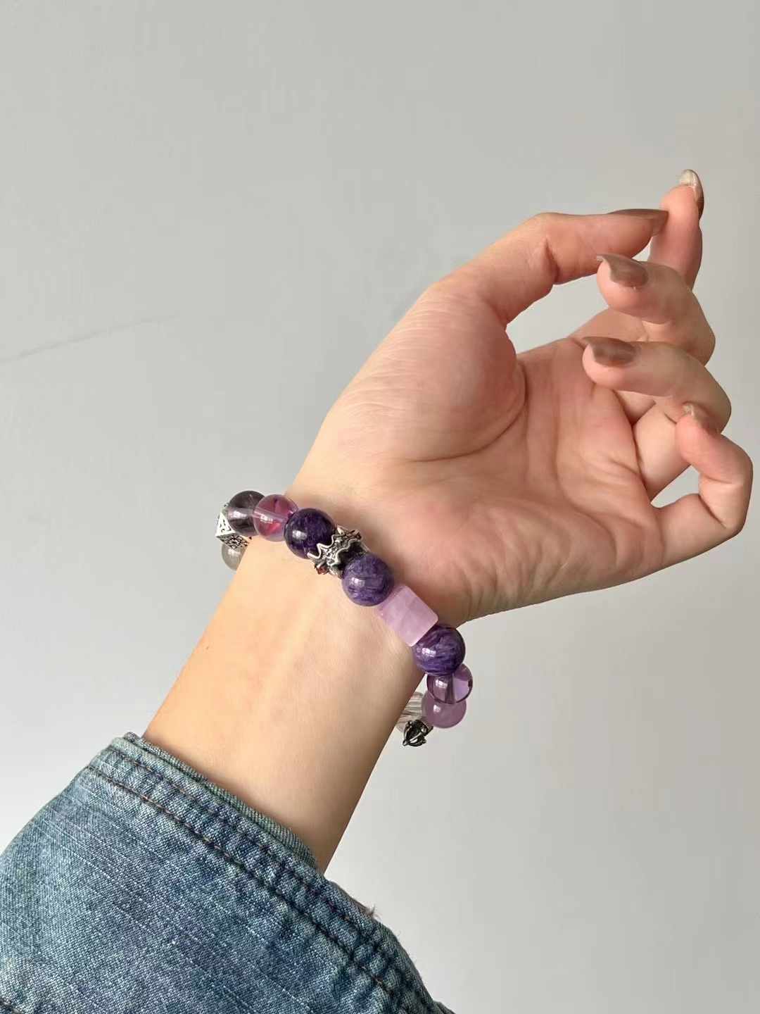 Fire Element | Amethyst, Charoite, Kunzite & Gold Rutilated Quartz Bracelet
