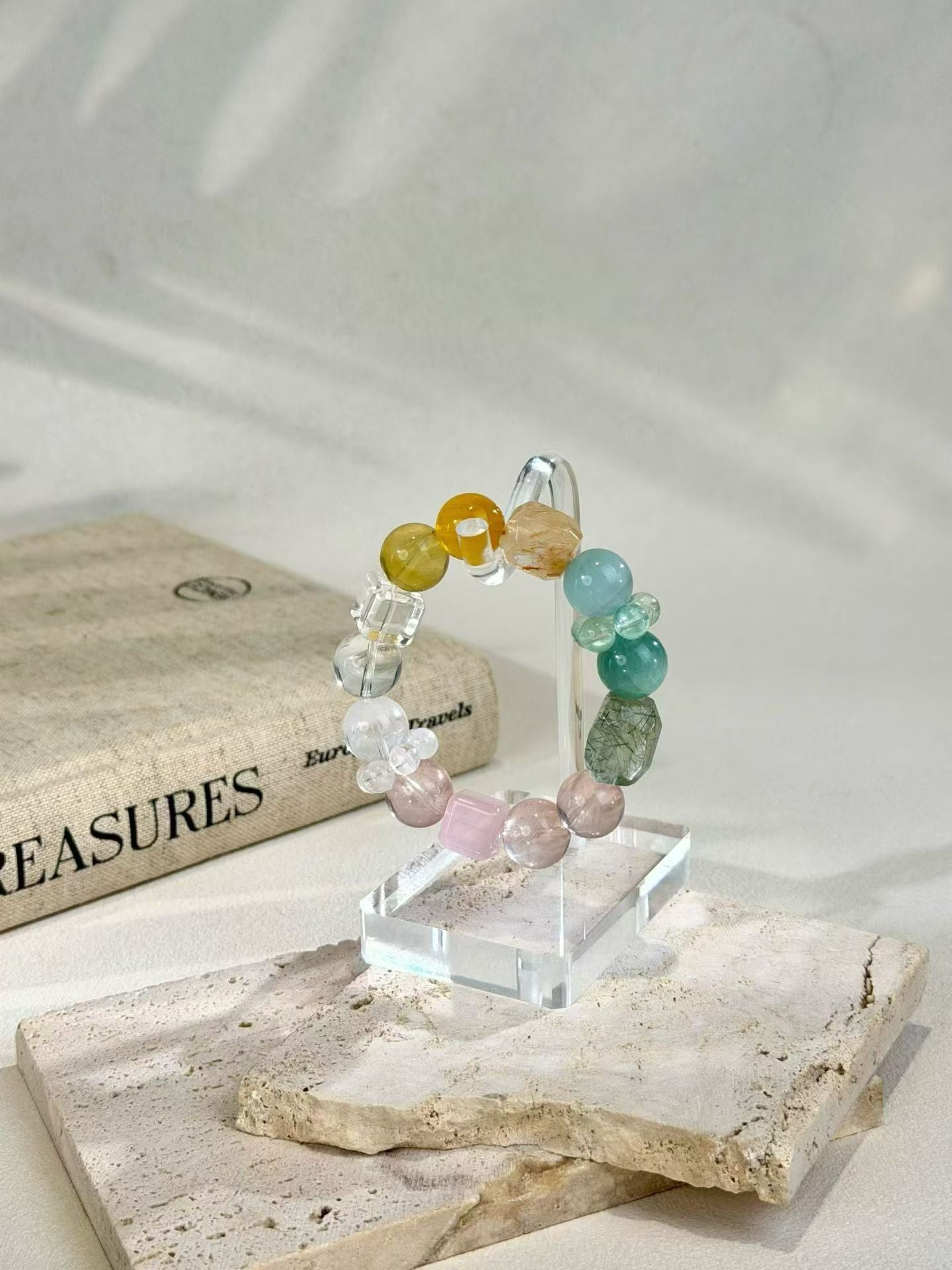 Total Life Harmony & Abundance Crystal Bracelet | Citrine, Green Rutilated Quartz, Rose Quartz & Seraphinite
