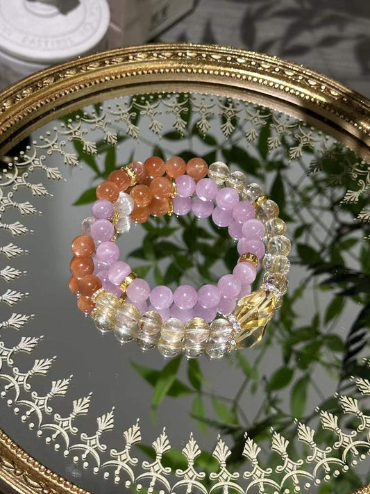 Kunzite, Sunstone, Citrine & Rutilated Quartz 2-Wrap Bracelet