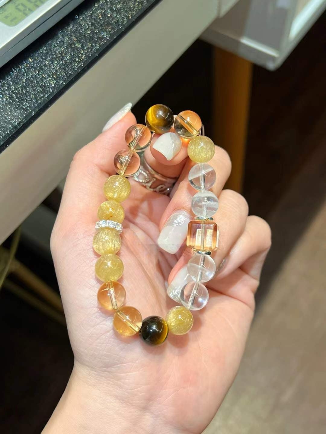 Earth & Metal Element | Citrine, Rutilated Quartz, Tiger’s Eye & White Phantom Abundance Bracelet