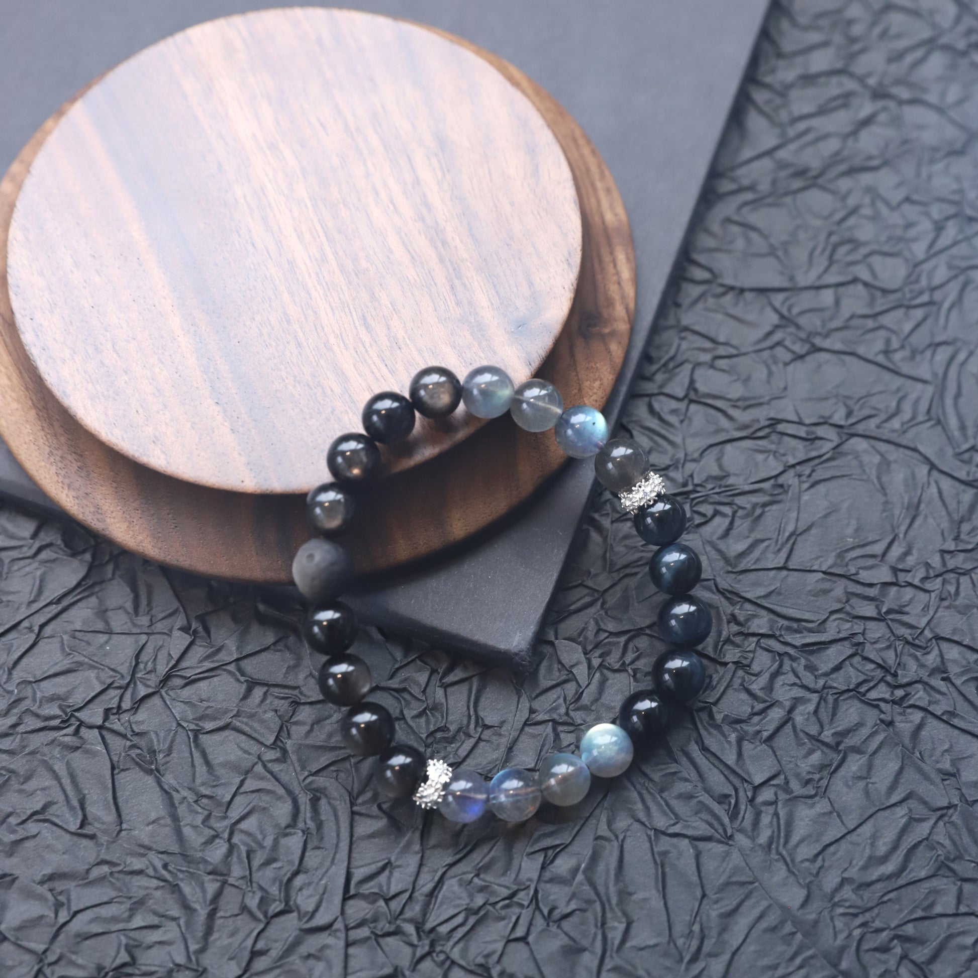 Spacetime Mineral 8mm Blue Tiger Eye Obsidian Protection Improvement Beaded Bracelet | Natural Crystal