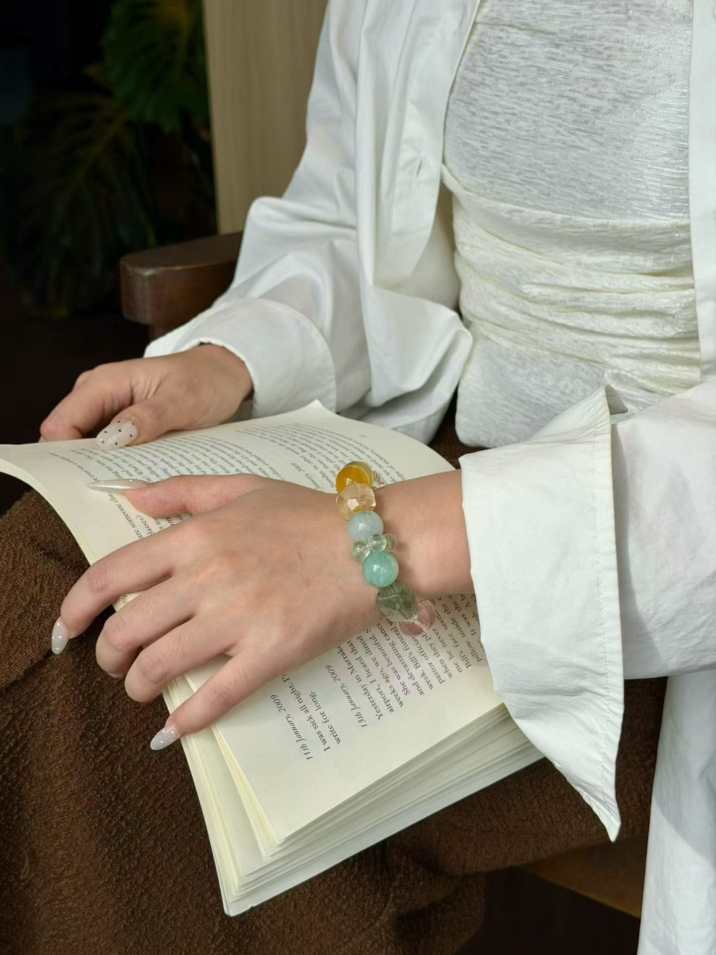 Total Life Harmony & Abundance Crystal Bracelet | Citrine, Green Rutilated Quartz, Rose Quartz & Seraphinite