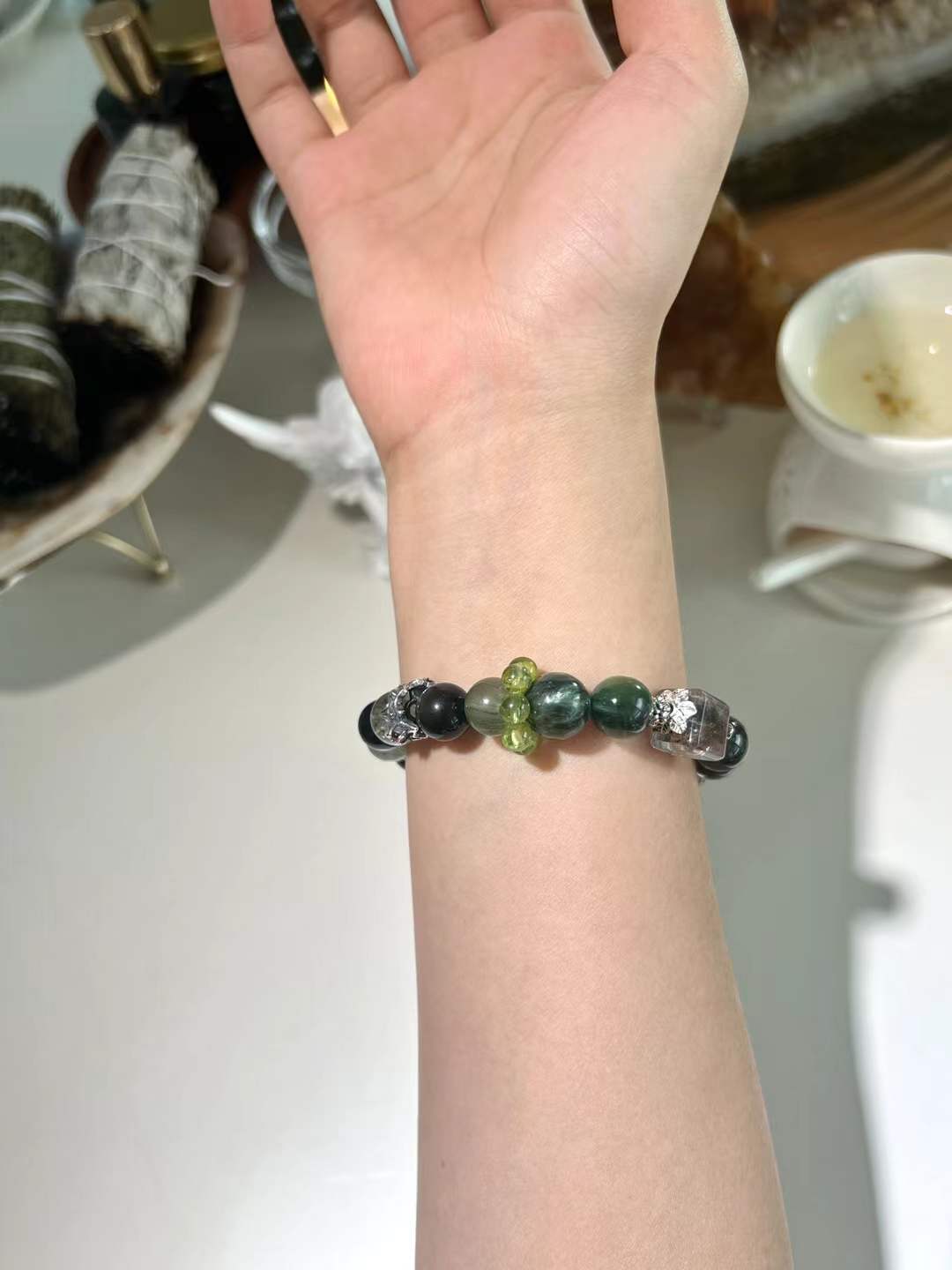 Wood & Water Elements | Infinite Success & Protection Crystal Bracelet (Green Phantom, Black Obsidian, Hypersthene & More）