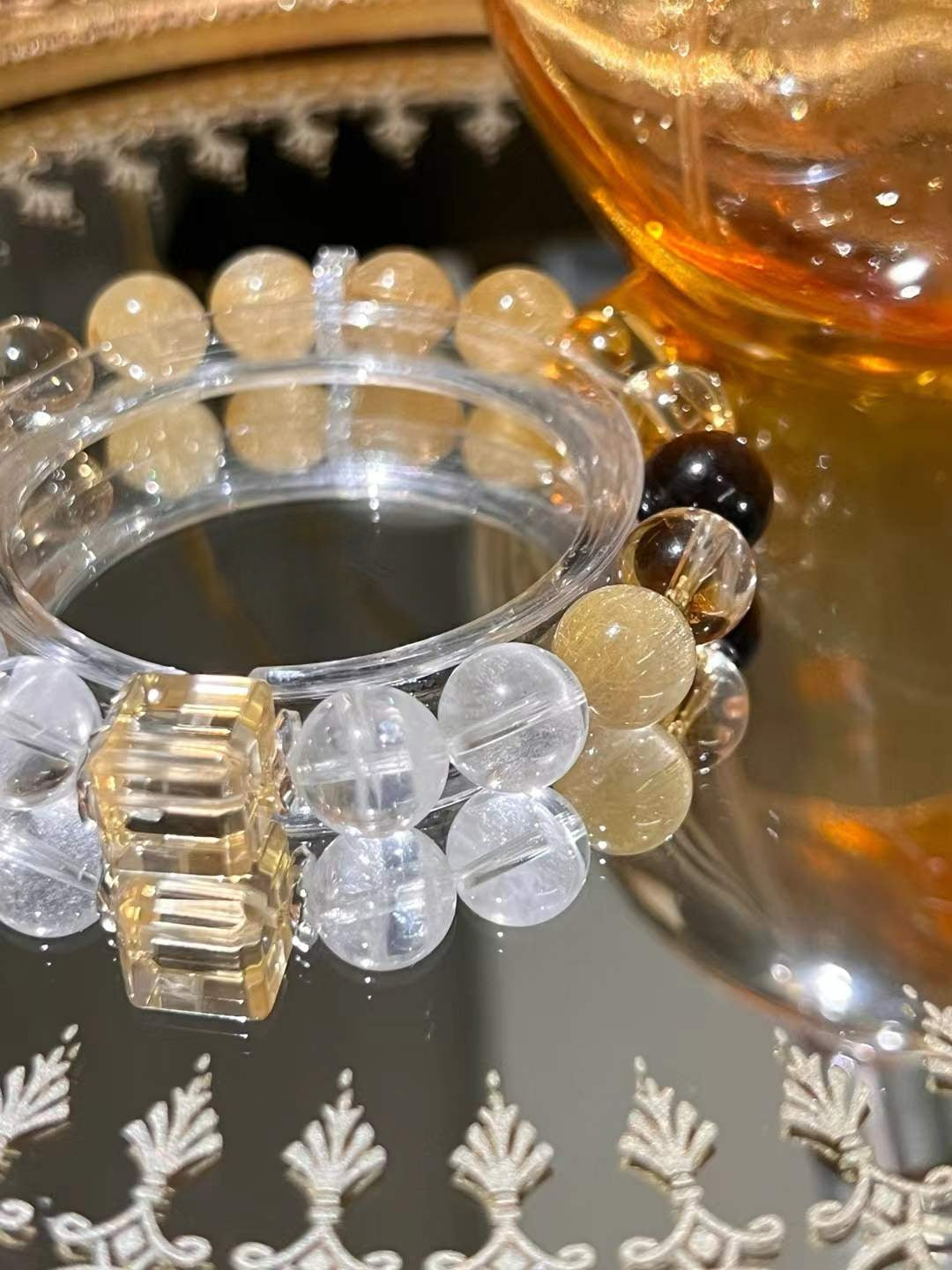 Earth & Metal Element | Citrine, Rutilated Quartz, Tiger’s Eye & White Phantom Abundance Bracelet