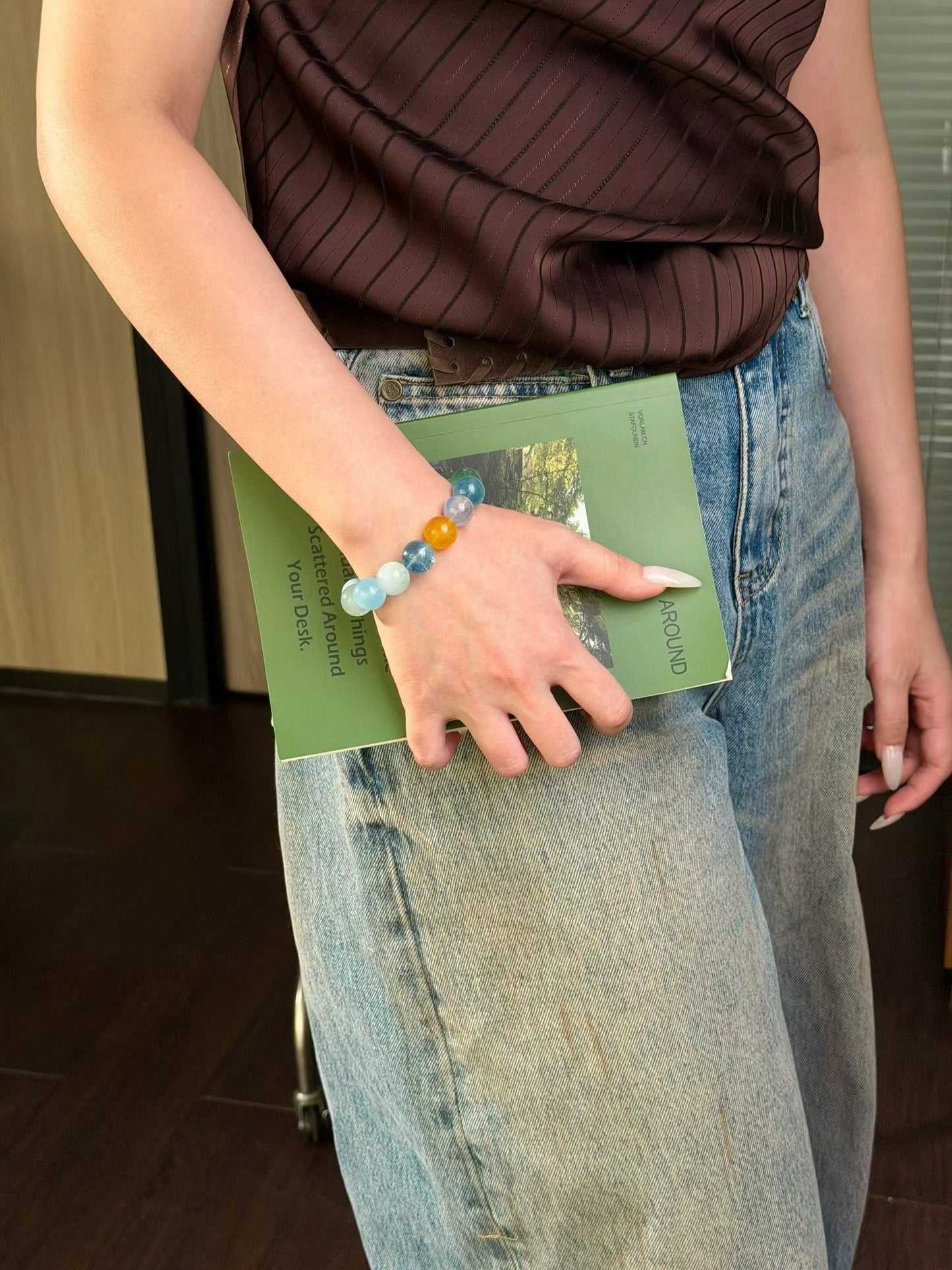 High-Vibe Clarity & Focus Crystal Bracelet | Aquamarine, Kyanite, Green & Yellow Fluorite for Students, Creatives