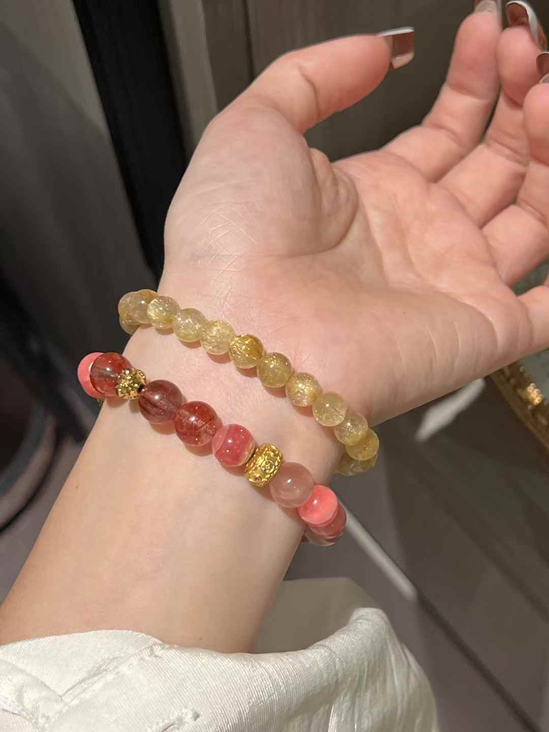 Golden Rutilated Quartz & Rhodochrosite Set: Abundance, Love, and Eternal Bond