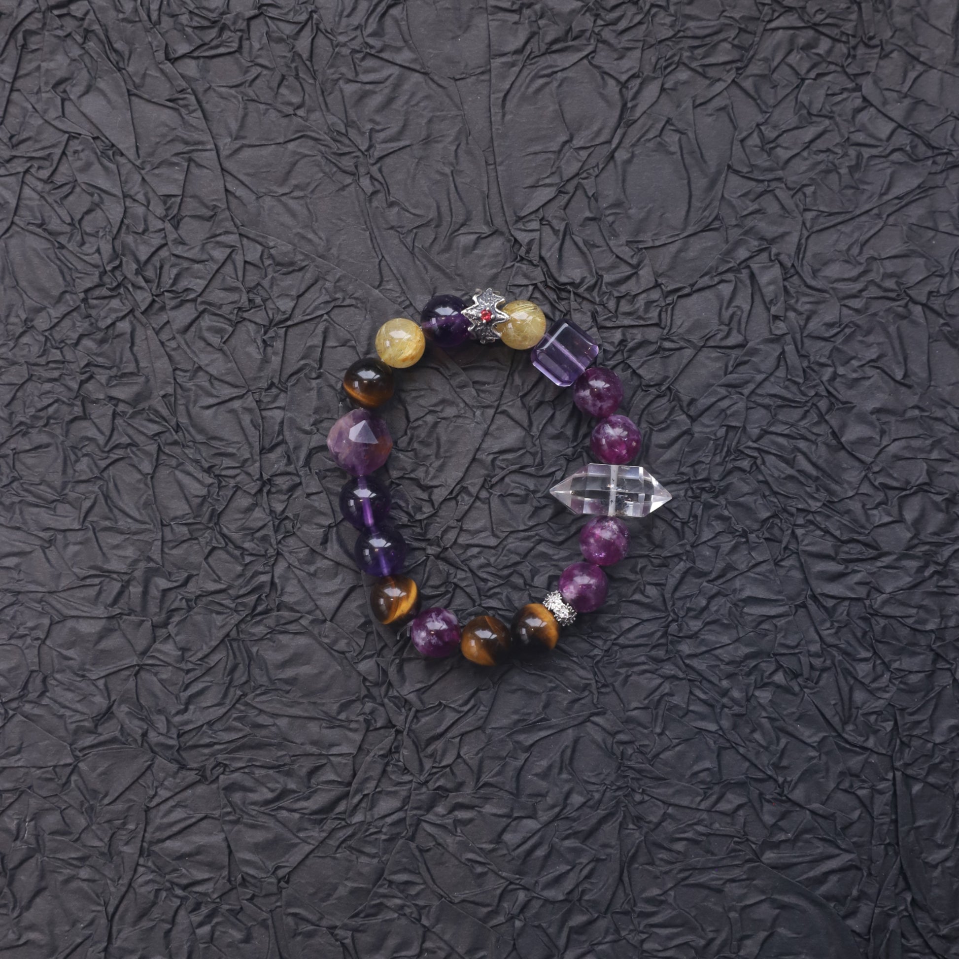 Spacetime Mineral 10mm Amethyst Purple Phantom Stretch Round Bead Bracelet | Natural Crystal | Violet Reverie