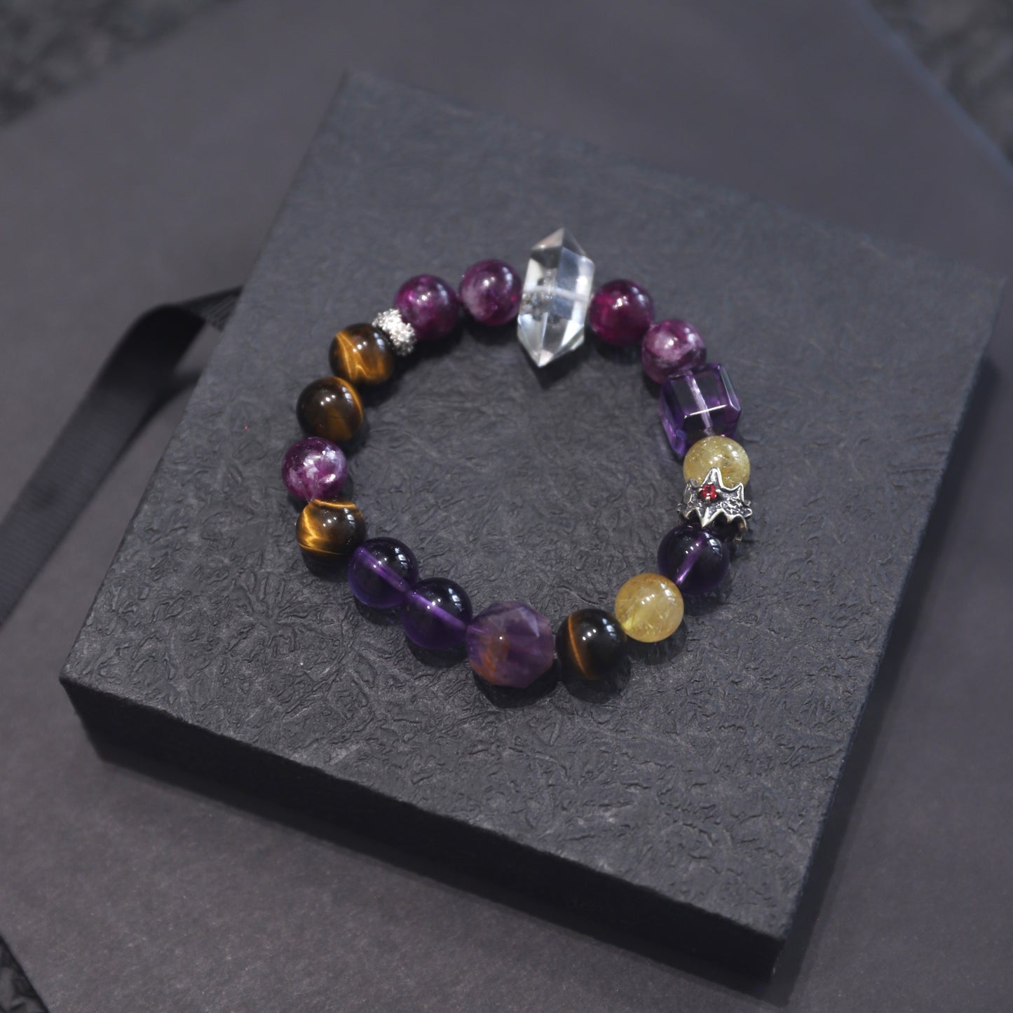 Spacetime Mineral 10mm Amethyst Purple Phantom Stretch Round Bead Bracelet | Natural Crystal | Violet Reverie