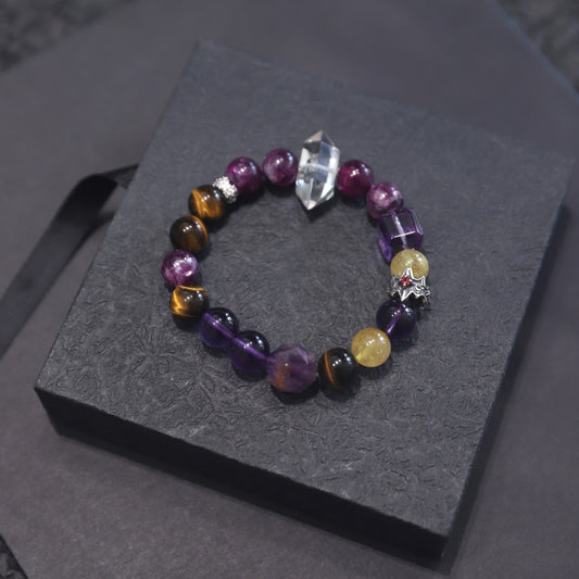 Spacetime Mineral 10mm Amethyst Purple Phantom Stretch Round Bead Bracelet | Natural Crystal | Violet Reverie