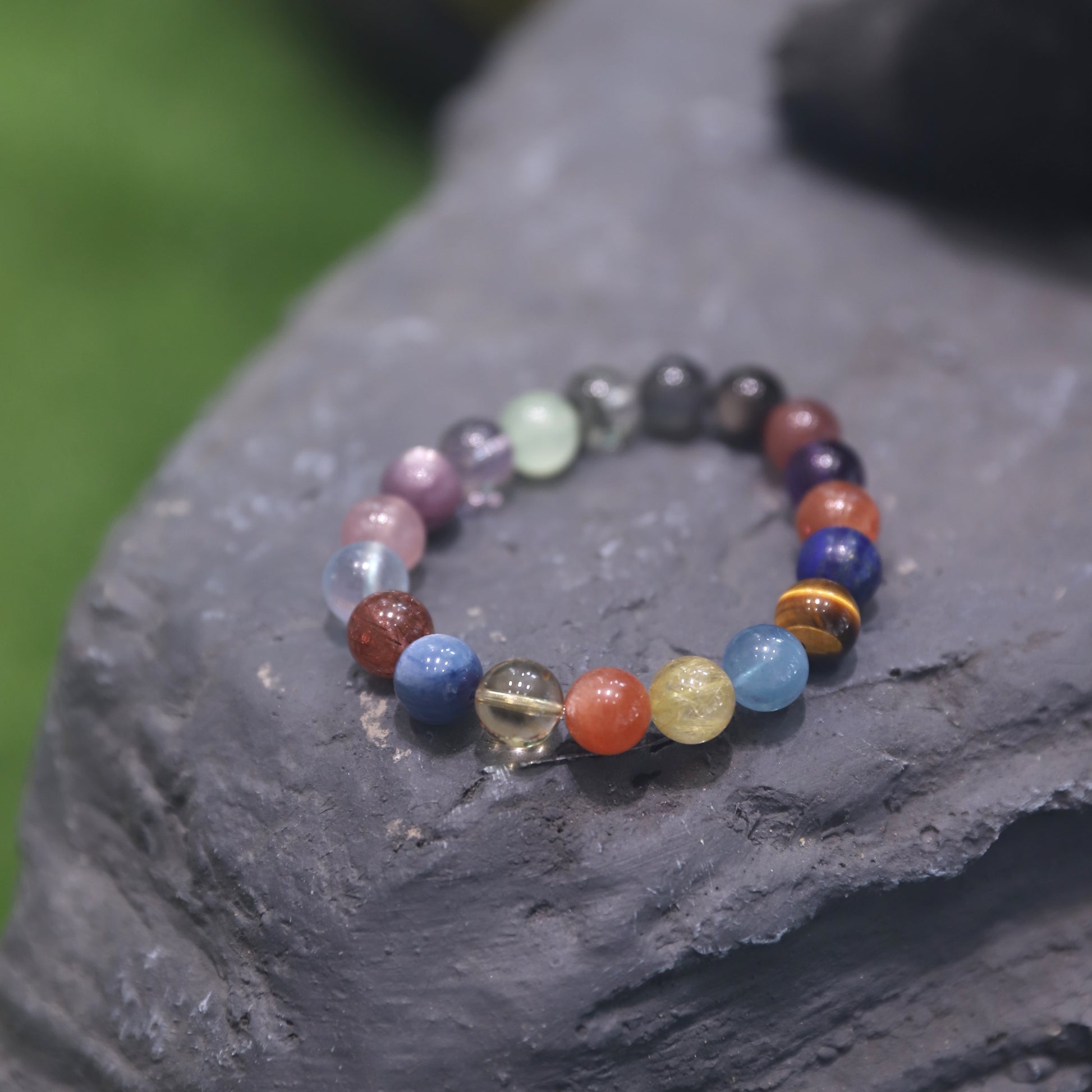 Spacetime Mineral 10mm Full Spectrum Aurora Rainbow Beaded Bracelet | Natural Crystal