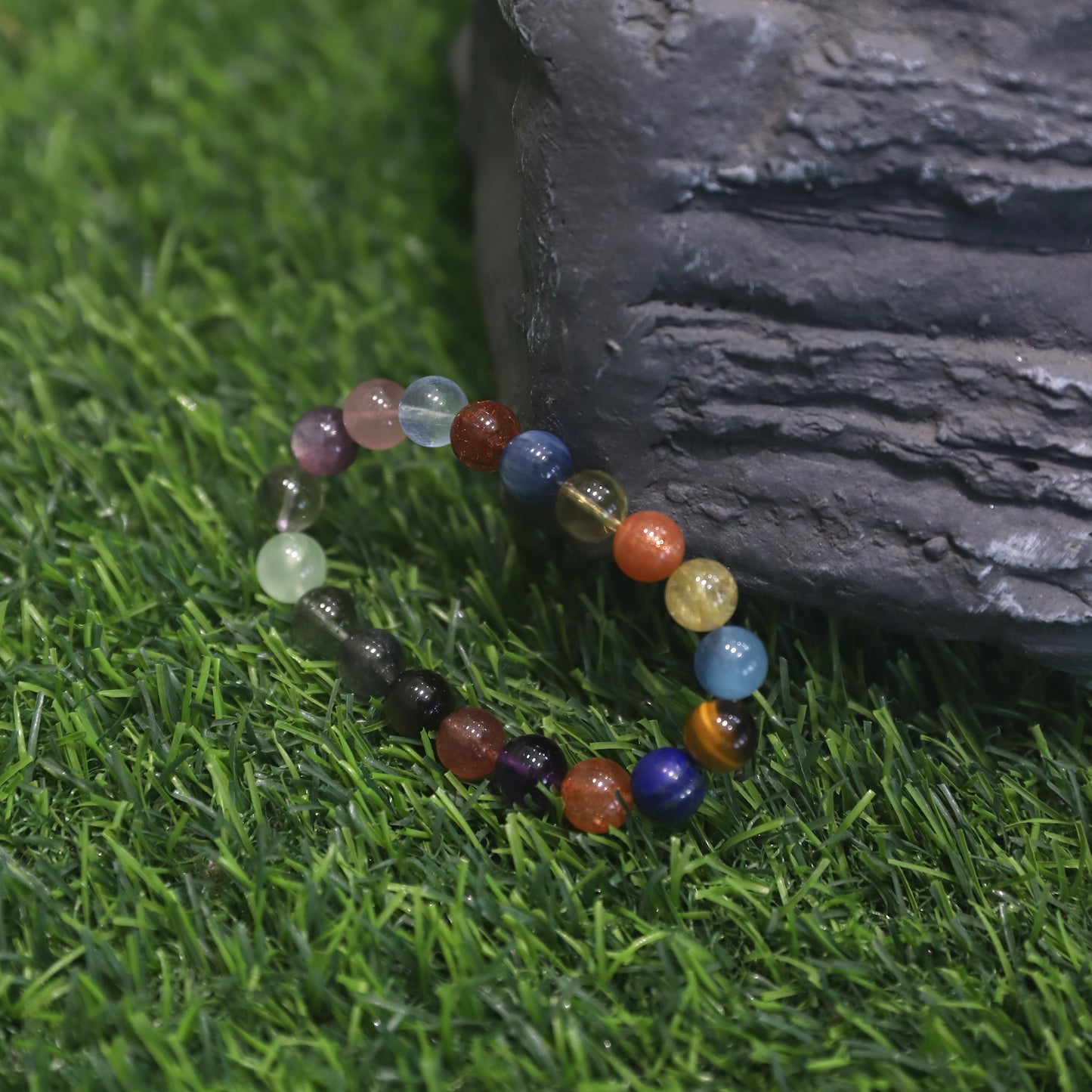 Spacetime Mineral 10mm Full Spectrum Aurora Rainbow Beaded Bracelet | Natural Crystal