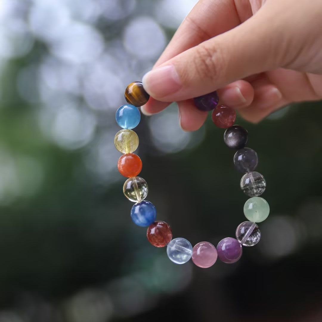 Spacetime Mineral 10mm Full Spectrum Aurora Rainbow Beaded Bracelet | Natural Crystal