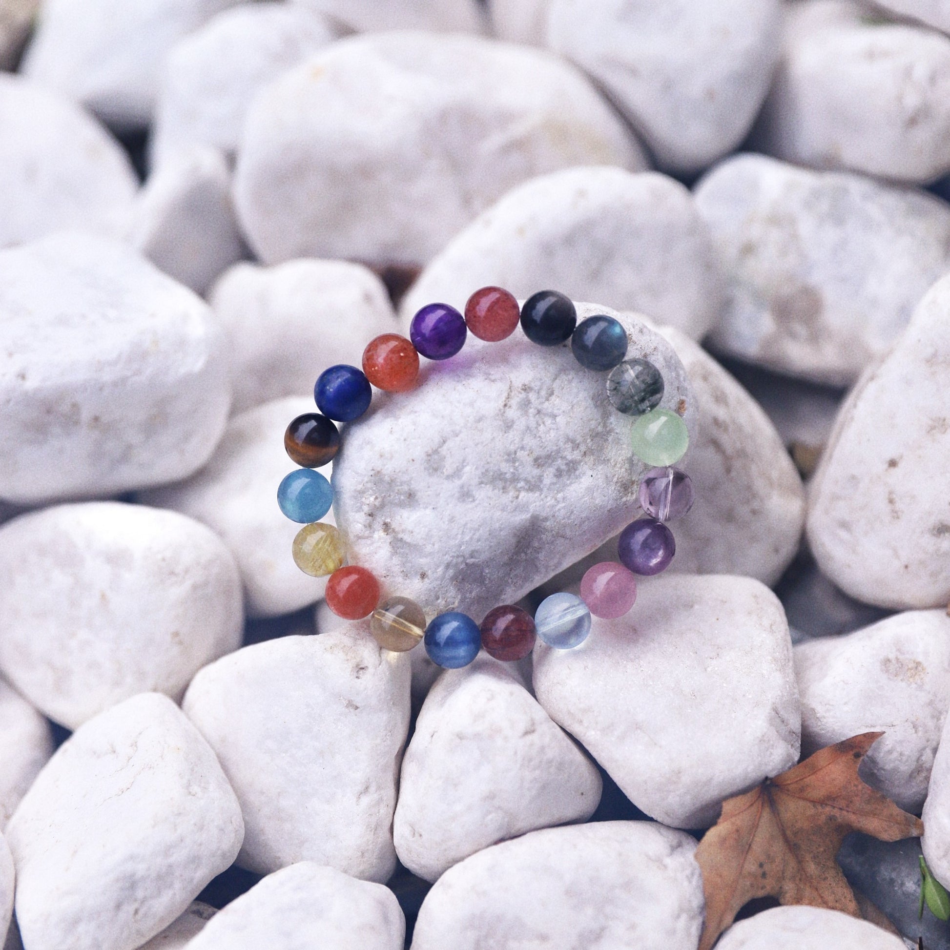 Spacetime Mineral 10mm Full Spectrum Aurora Rainbow Beaded Bracelet | Natural Crystal