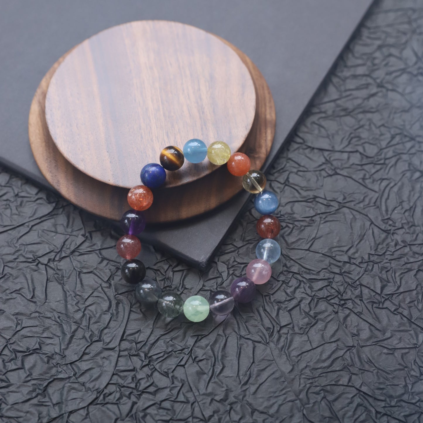 Spacetime Mineral 10mm Full Spectrum Aurora Rainbow Beaded Bracelet | Natural Crystal