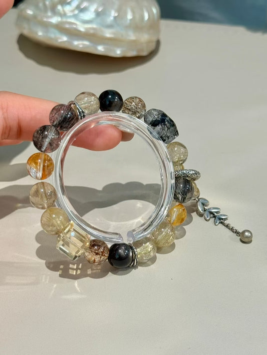 Alchemist's Treasure — Golden Rutilated Quartz & Black Stones for Transformation