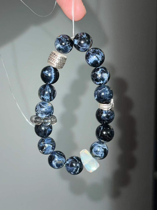 Natural Pietersite & Blue Moonstone Bracelet for Transformation & Intuition
